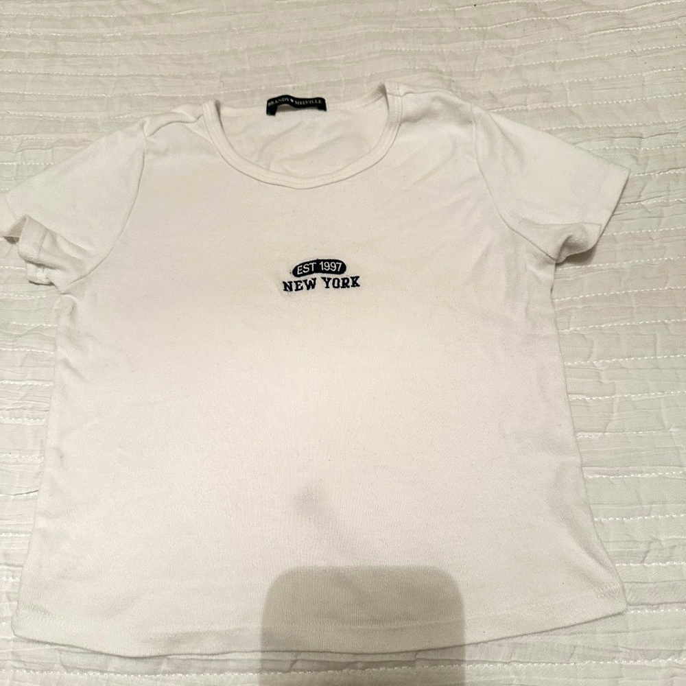 white Brandy Melville "New York" baby tee